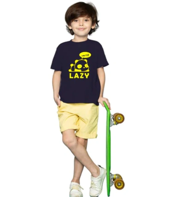 Boys Cotton Lazy Half Sleeve TShirt (Black) - L, 0.25, Black