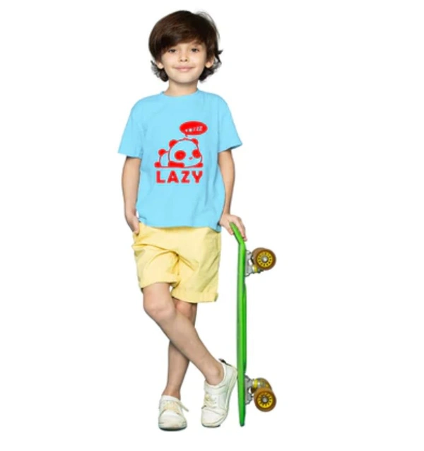 Boys Cotton Lazy Half Sleeve TShirt (Sky Blue) - L, 0.25, Sky Blue