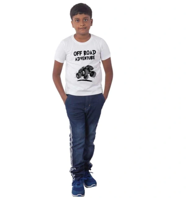 Boys Cotton Off Road Adventure Half Sleeve TShirt (White) - 2XL, 0.25, White