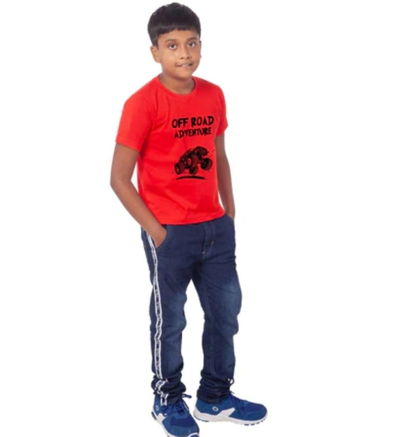 Boys Cotton Off Road Adventure Half Sleeve TShirt (Red) - L, 0.25, Red