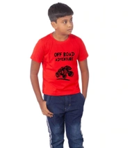 Boys Cotton Off Road Adventure Half Sleeve TShirt (Red) - L, 0.25, Red
