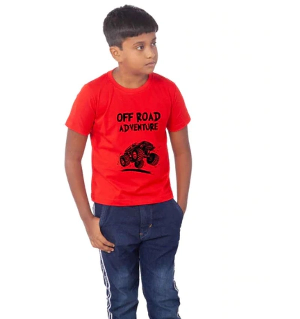 Boys Cotton Off Road Adventure Half Sleeve TShirt (Red) - L, 0.25, Red