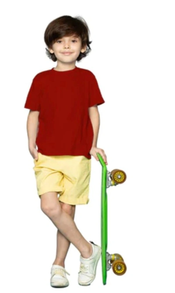 Boys Cotton Plain Half Sleeve TShirt (Maroon) - L, 0.25, Maroon