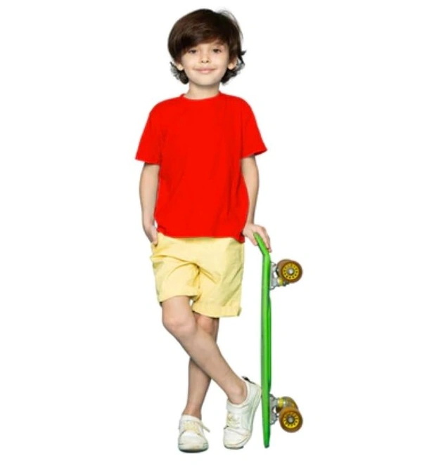 Boys Cotton Plain Half Sleeve TShirt (Red) - L, 0.25, Red