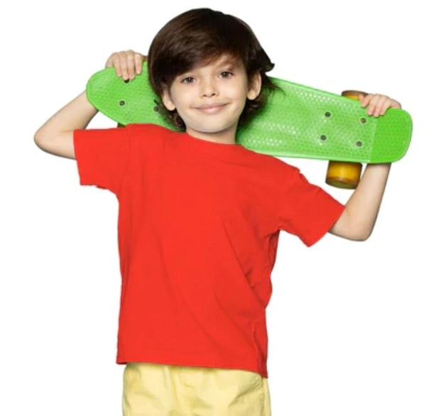 Boys Cotton Plain Half Sleeve TShirt (Red) - L, 0.25, Red