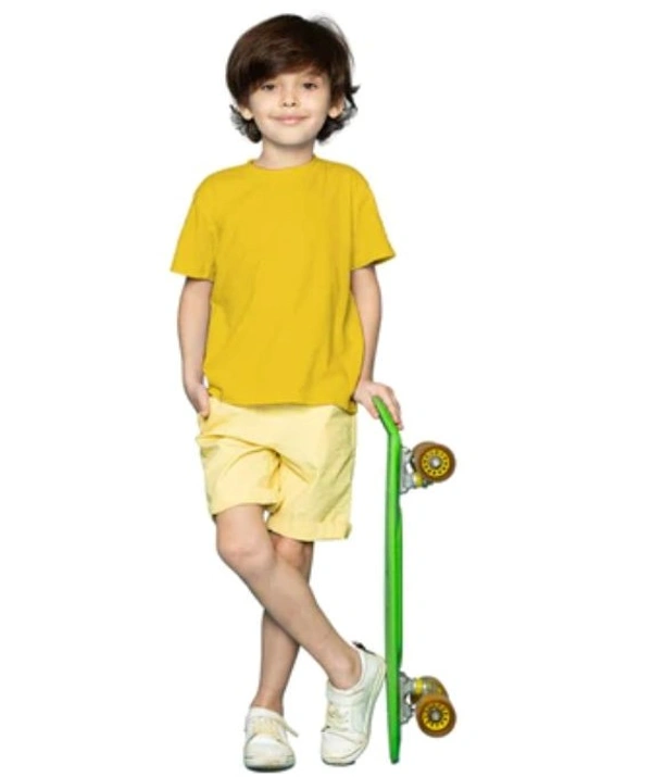Boys Cotton Plain Half Sleeve TShirt (Yellow) - L, 0.25, Yellow