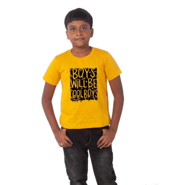 Boys Cotton Will Be Cool Half Sleeve TShirt (Mustard) - S, 0.25, Mustard