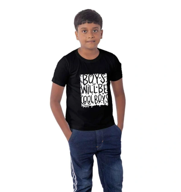 Boys Cotton Will Be Cool Half Sleeve TShirt (Black) - L, 0.25, Black