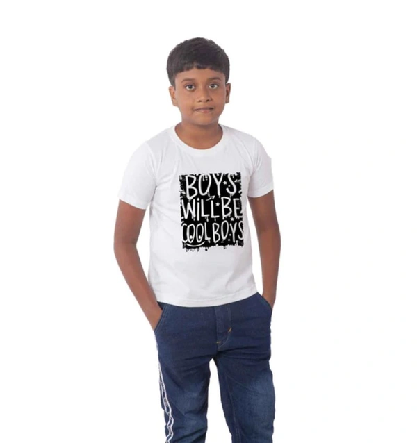 Boys Cotton Will Be Cool Half Sleeve TShirt (White) - L, 0.25, White
