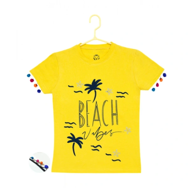 Girl's Casual Short Sleeve Printed Cotton T Shirt (Yellow) - 11-12-Yrs, 0.35, Yellow