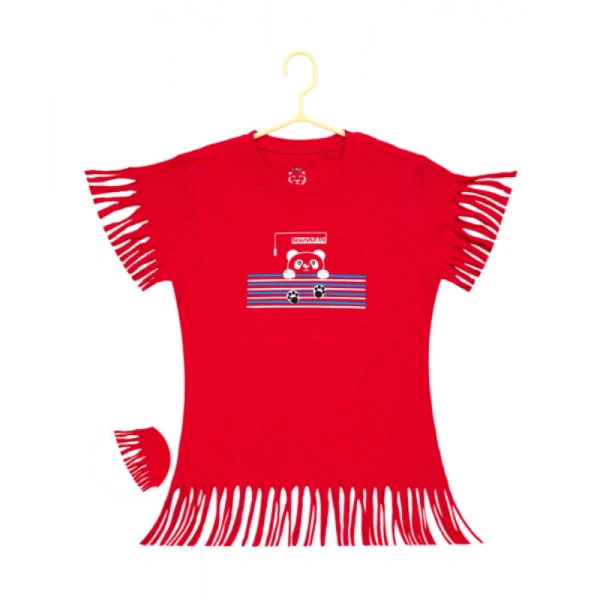 Girl's Casual Short Sleeve Printed Cotton T Shirt (Red) - 5-6-Yrs, 0.35, Red