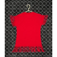 Girl's Casual Short Sleeve Printed Cotton T Shirt (Red) - 5-6-Yrs, 0.35, Red
