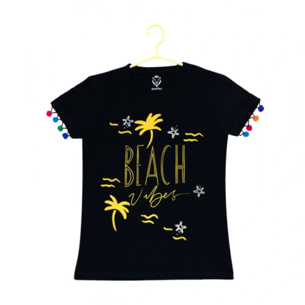 Girl's Casual Short Sleeve Printed Cotton T Shirt (Black) - 5-6-Yrs, 0.35, Black