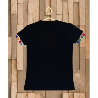 Girl's Casual Short Sleeve Printed Cotton T Shirt (Black) - 5-6-Yrs, 0.35, Black
