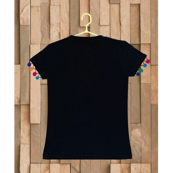 Girl's Casual Short Sleeve Printed Cotton T Shirt (Black) - 5-6-Yrs, 0.35, Black