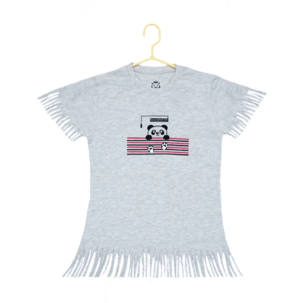 Girl's Casual Short Sleeve Printed Cotton T Shirt (Grey) - 13-14-Yrs, 0.35, Grey