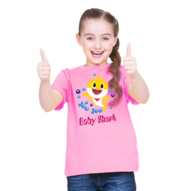 Girls Cotton Baby Shark Half Sleeve TShirt (Pink) - 2XL, 0.25, Pink