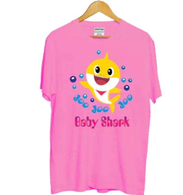 Girls Cotton Baby Shark Half Sleeve TShirt (Pink) - 2XL, 0.25, Pink