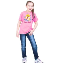 Girls Cotton Baby Shark Half Sleeve TShirt (Pink) - 2XL, 0.25, Pink