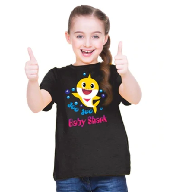 Girls Cotton Baby Shark Half Sleeve TShirt (Black) - M, 0.25, Black