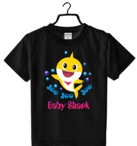 Girls Cotton Baby Shark Half Sleeve TShirt (Black) - M, 0.25, Black