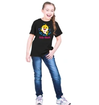 Girls Cotton Baby Shark Half Sleeve TShirt (Black) - M, 0.25, Black