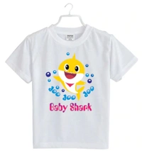 Girls Cotton Baby Shark Half Sleeve TShirt (White) - M, 0.25, White