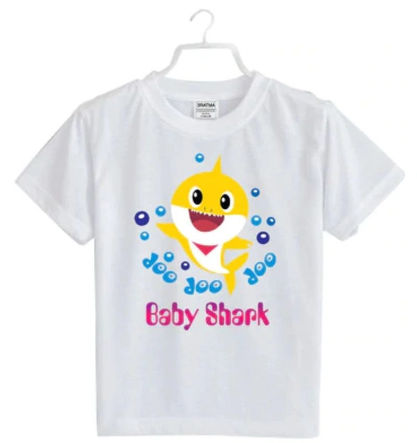 Girls Cotton Baby Shark Half Sleeve TShirt (White) - M, 0.25, White