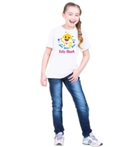 Girls Cotton Baby Shark Half Sleeve TShirt (White) - M, 0.25, White