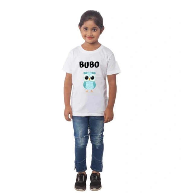 Girls Cotton Bubo Half Sleeve TShirt (White) - M, 0.25, White