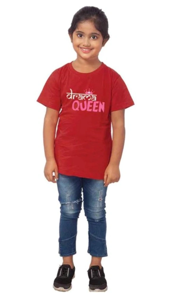 Girls Cotton Drama Queen Half Sleeve TShirt (Maroon) - L, 0.25, Maroon