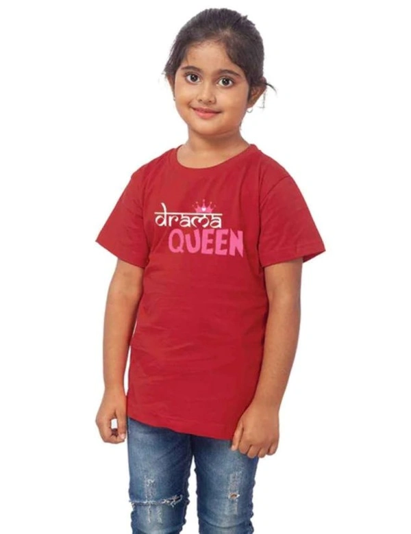 Girls Cotton Drama Queen Half Sleeve TShirt (Maroon) - L, 0.25, Maroon
