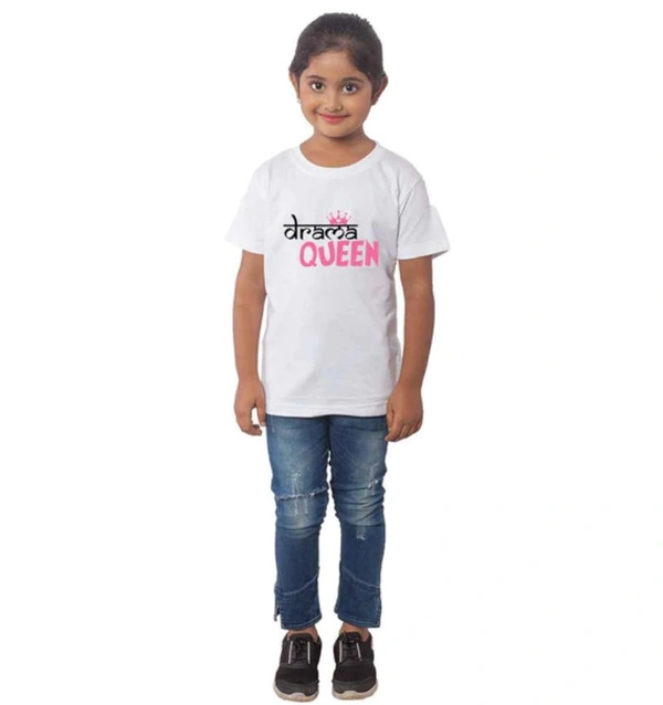 Girls Cotton Drama Queen Half Sleeve TShirt (White) - M, 0.25, White