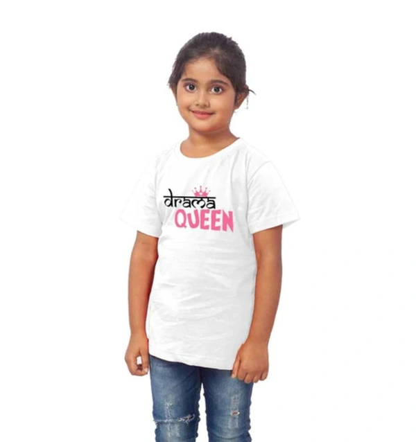 Girls Cotton Drama Queen Half Sleeve TShirt (White) - M, 0.25, White