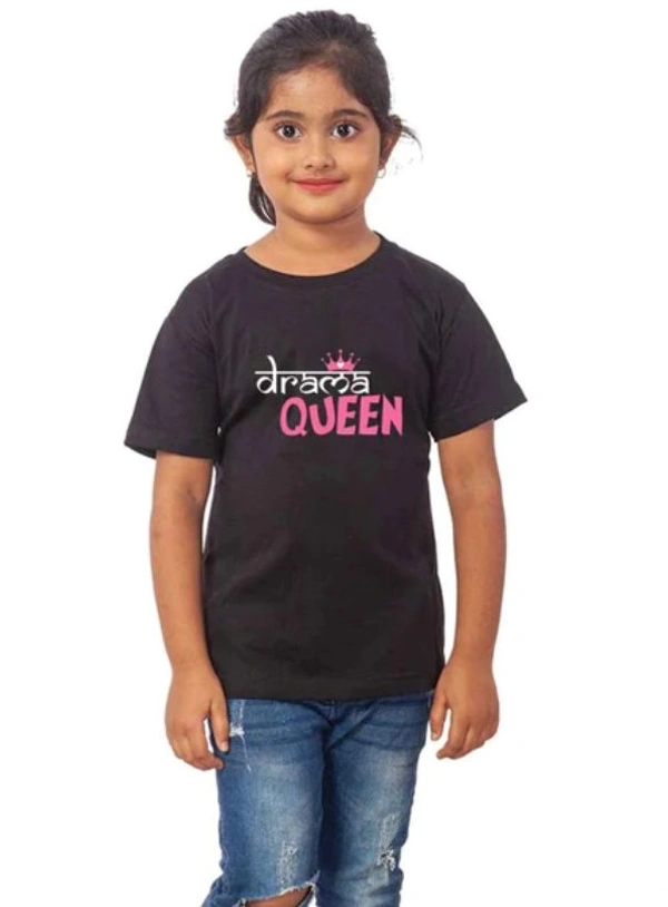 Girls Cotton Drama Queen Half Sleeve TShirt (Black) - XL, 0.25, Black