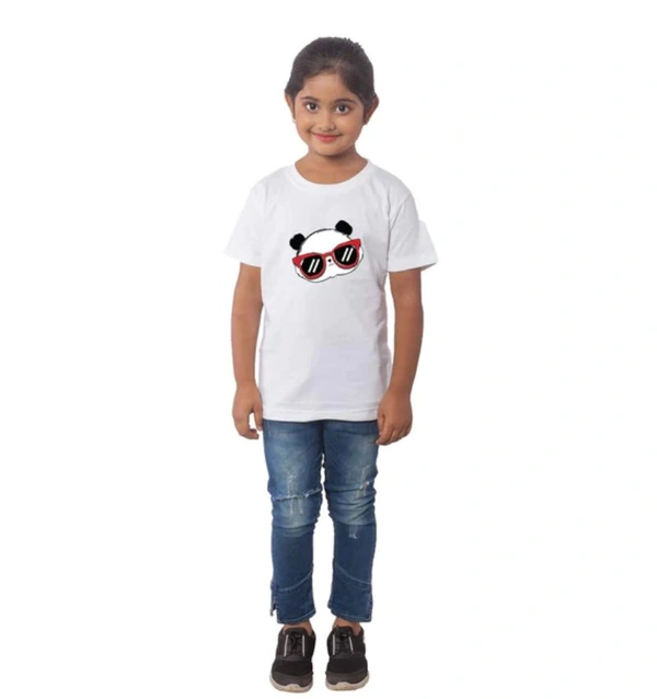 Girls Cotton Panda Glass Half Sleeve TShirt (White) - XL, 0.25, White