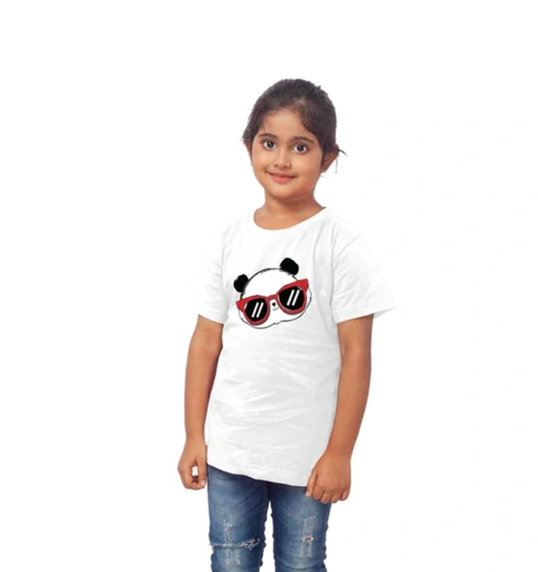 Girls Cotton Panda Glass Half Sleeve TShirt (White) - XL, 0.25, White