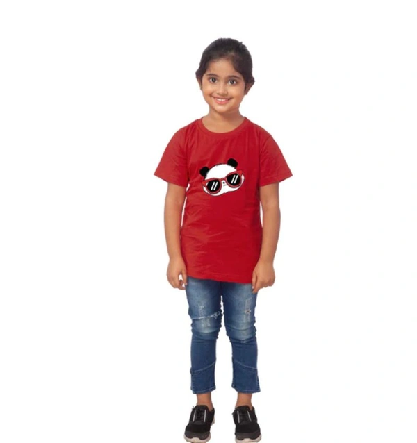Girls Cotton Panda Glass Half Sleeve TShirt (Maroon) - L, 0.25, Maroon