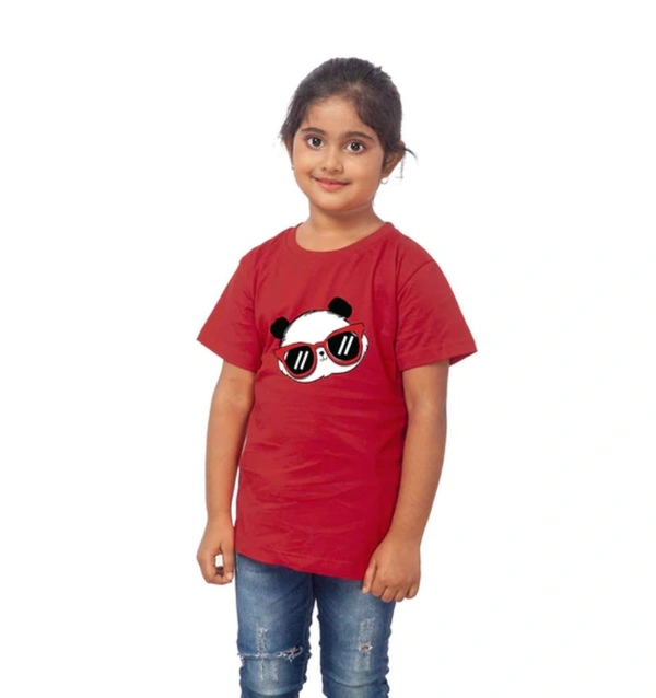 Girls Cotton Panda Glass Half Sleeve TShirt (Maroon) - L, 0.25, Maroon
