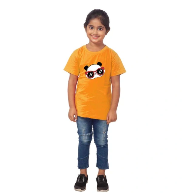 Girls Cotton Panda Glass Half Sleeve TShirt (Mustard) - M, 0.25, Mustard