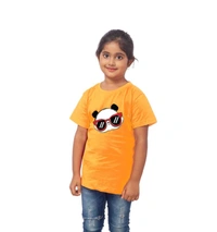 Girls Cotton Panda Glass Half Sleeve TShirt (Mustard) - M, 0.25, Mustard