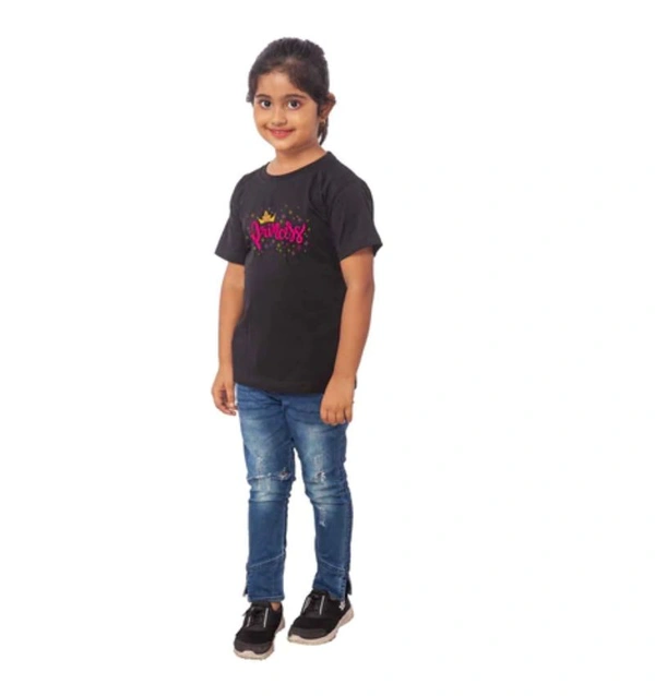 Girls Cotton Princess Half Sleeve TShirt (Black) - L, 0.25, Black