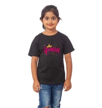 Girls Cotton Princess Half Sleeve TShirt (Black) - L, 0.25, Black