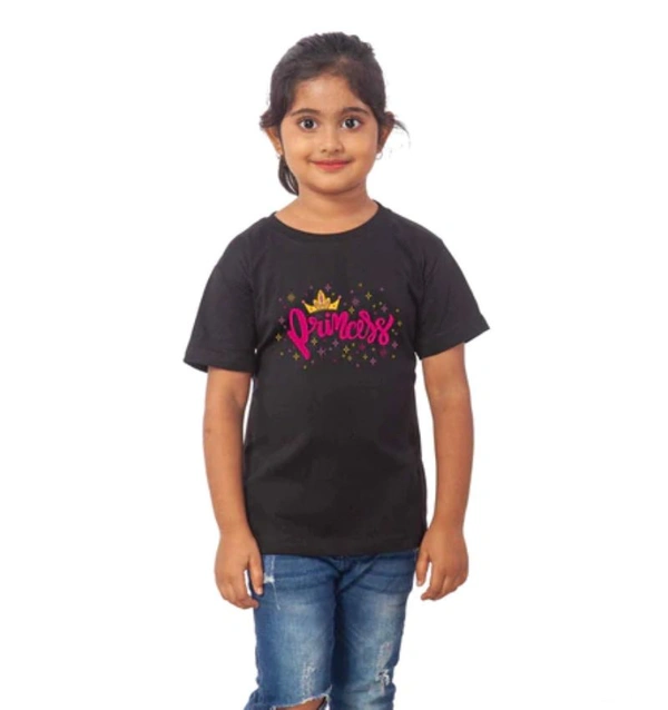 Girls Cotton Princess Half Sleeve TShirt (Black) - L, 0.25, Black