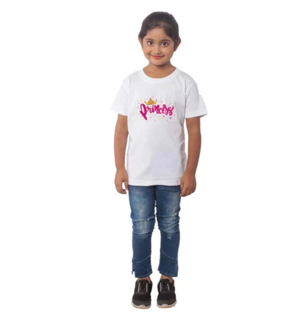 Girls Cotton Princess Half Sleeve TShirt (White) - L, 0.25, White