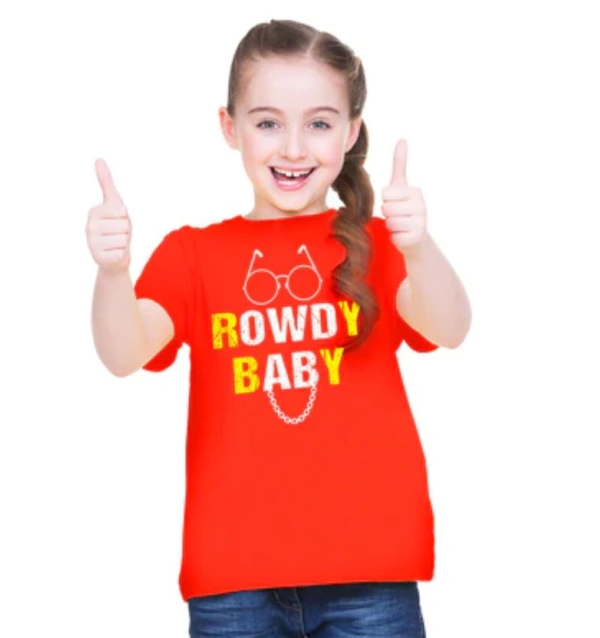 Girls Cotton Rowdy Baby Half Sleeve TShirt (Red) - L, 0.25, Red