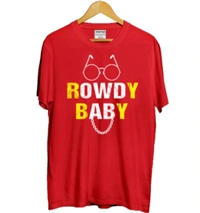 Girls Cotton Rowdy Baby Half Sleeve TShirt (Red) - L, 0.25, Red