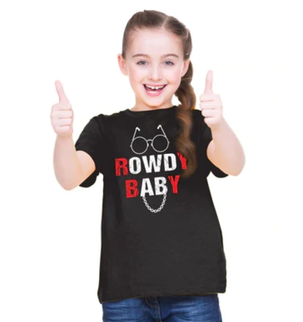 Girls Cotton Rowdy Baby Half Sleeve TShirt (Black) - S, 0.25, Black