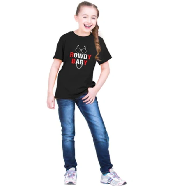 Girls Cotton Rowdy Baby Half Sleeve TShirt (Black) - S, 0.25, Black