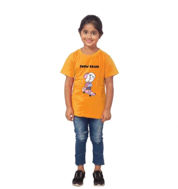 Girls Cotton Snow Board Half Sleeve TShirt (Mustard) - 2XL, 0.25, Mustard